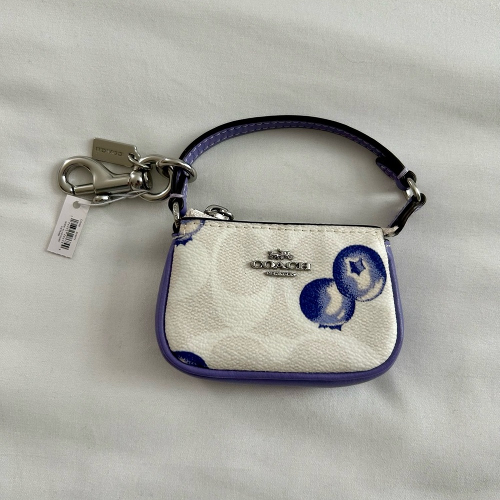 NWT Coach Mini Nolita Bag Charm In Signature Canvas With Blueberry Print